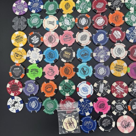 Huge Lot Of 185 Harley Davidson & 1 Indian Poker Chips Destinations Rare Vintage - Picture 6 of 8